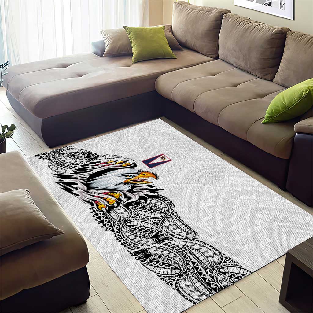 American Samoa Flag Day Area Rug Tribal Tattoo with Eagle White