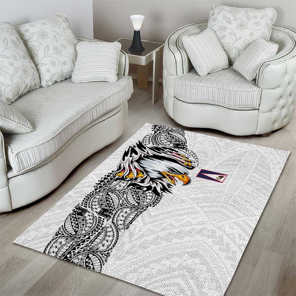 American Samoa Flag Day Area Rug Tribal Tattoo with Eagle White