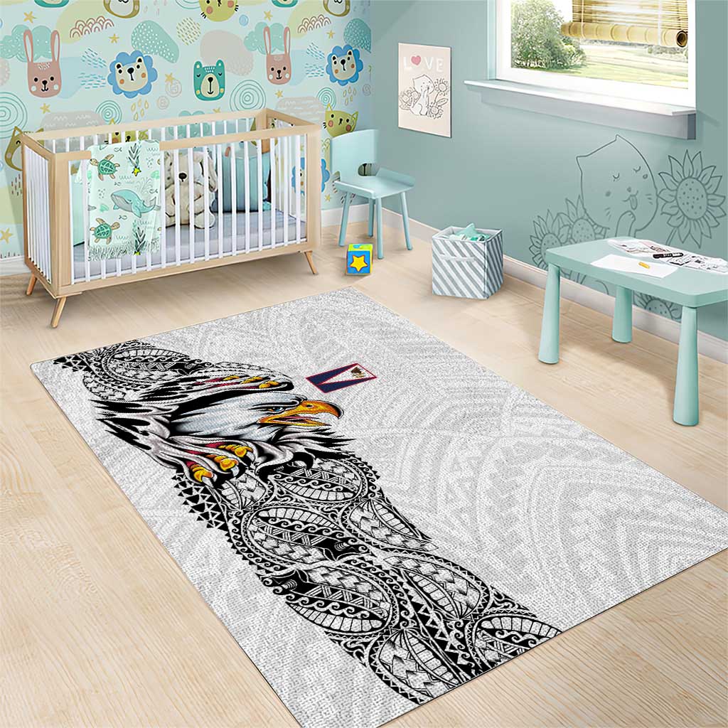 American Samoa Flag Day Area Rug Tribal Tattoo with Eagle White