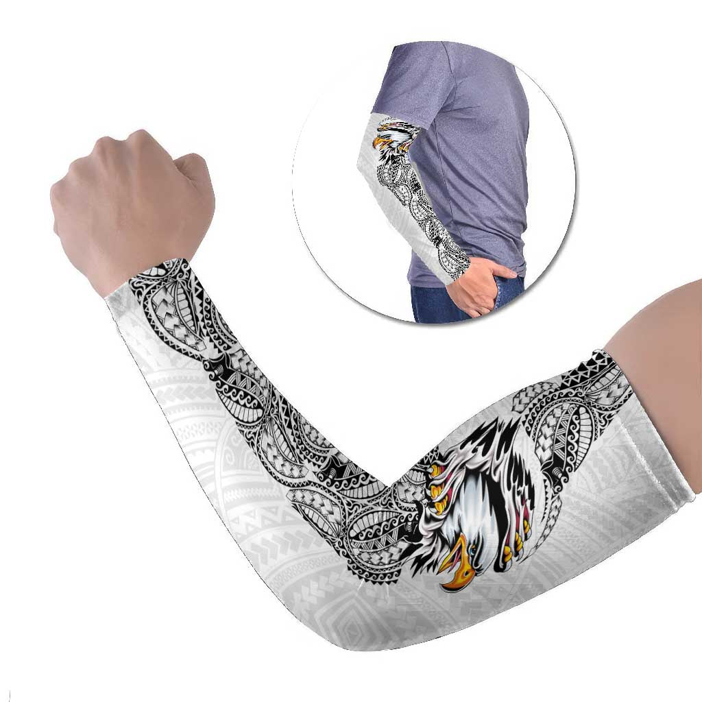 American Samoa Flag Day Arm Sleeves Tribal Tattoo with Eagle White LT03 Set of 2 White - Polynesian Pride