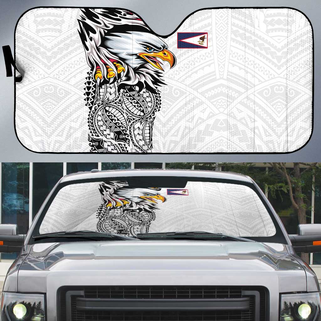 American Samoa Flag Day Auto Sun Shade Tribal Tattoo with Eagle White
