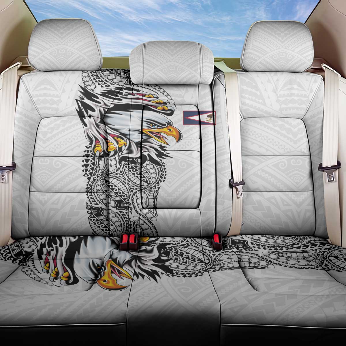American Samoa Flag Day Back Car Seat Cover Tribal Tattoo with Eagle White LT03 One Size White - Polynesian Pride