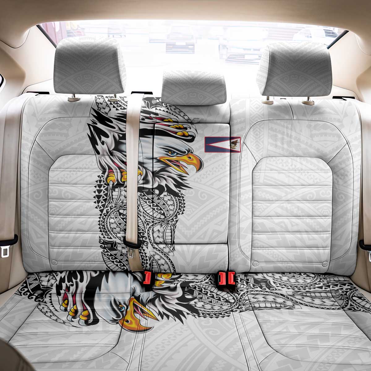 American Samoa Flag Day Back Car Seat Cover Tribal Tattoo with Eagle White LT03 - Polynesian Pride