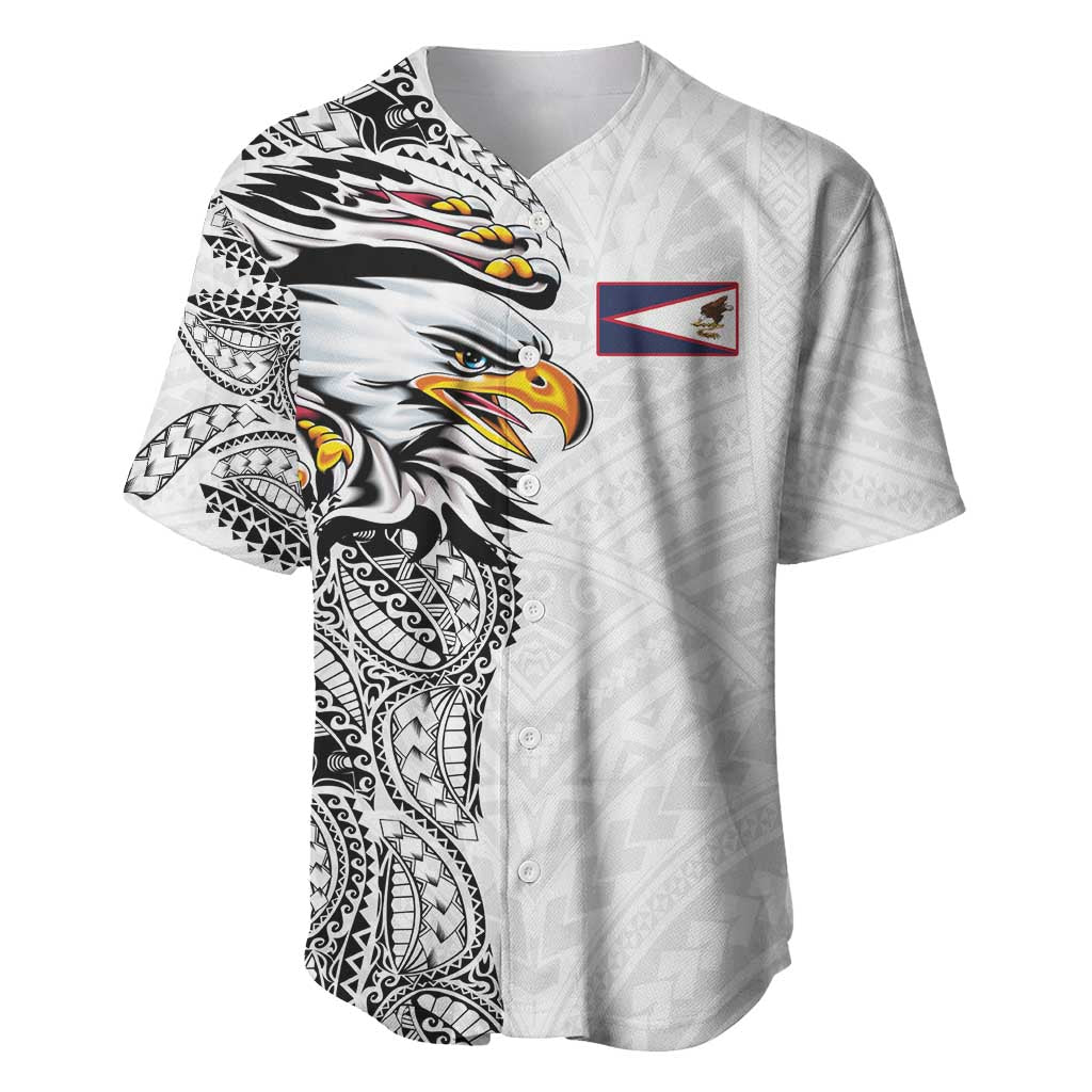 American Samoa Flag Day Baseball Jersey Tribal Tattoo with Eagle White LT03 White - Polynesian Pride