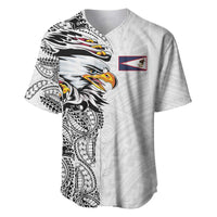 American Samoa Flag Day Baseball Jersey Tribal Tattoo with Eagle White LT03 White - Polynesian Pride