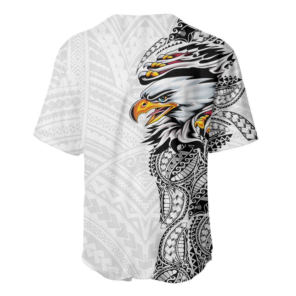 American Samoa Flag Day Baseball Jersey Tribal Tattoo with Eagle White LT03 - Polynesian Pride