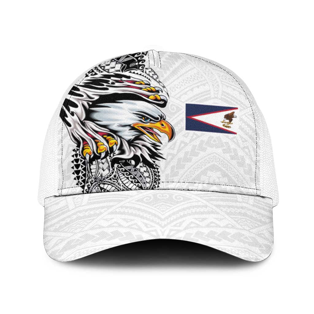 American Samoa Flag Day Baseball Net Cap Tribal Tattoo with Eagle White