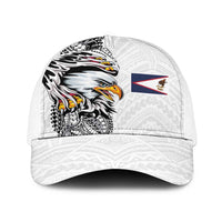 American Samoa Flag Day Baseball Net Cap Tribal Tattoo with Eagle White