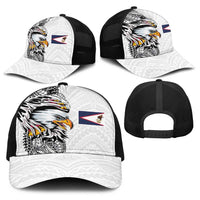 American Samoa Flag Day Baseball Net Cap Tribal Tattoo with Eagle White