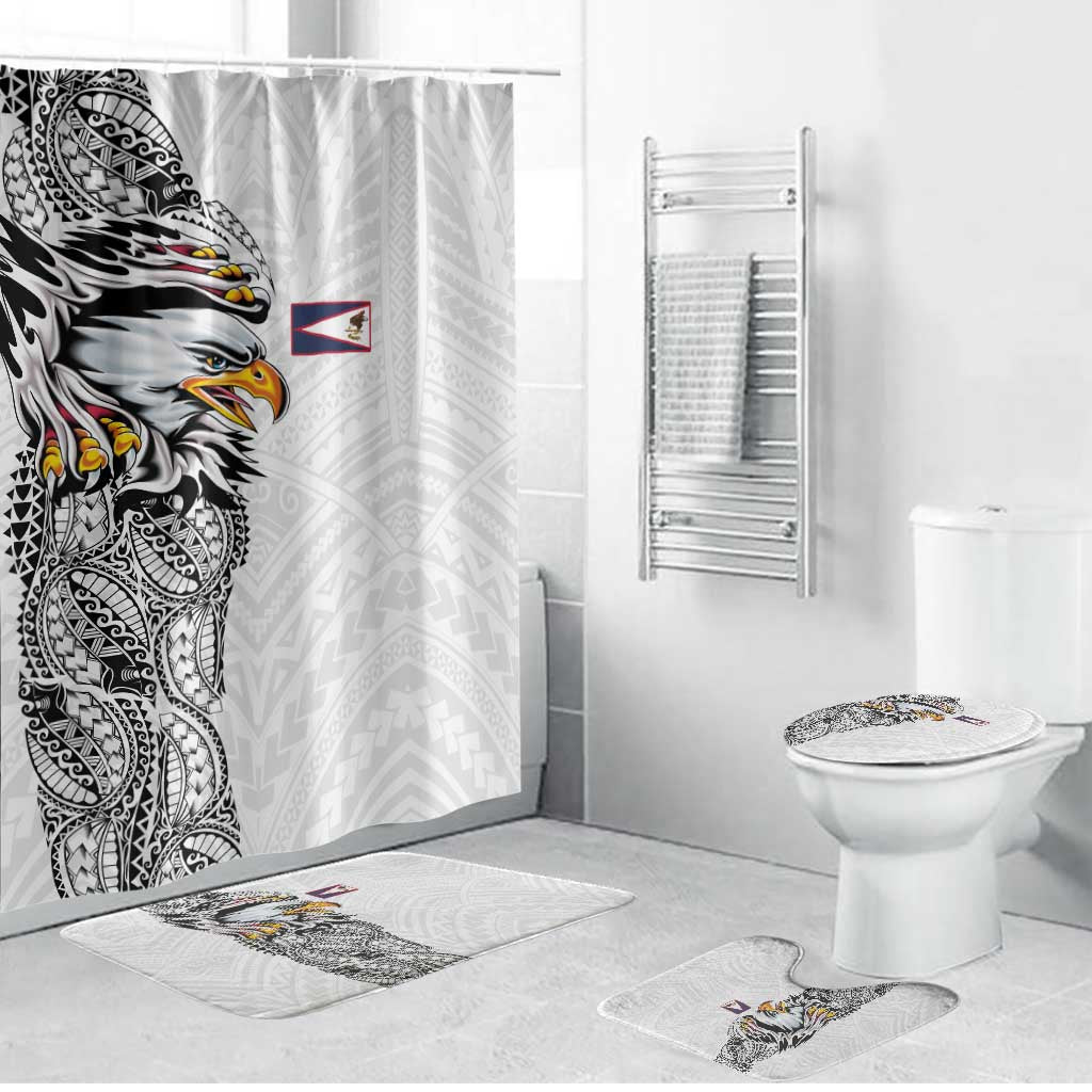 American Samoa Flag Day Bathroom Set Tribal Tattoo with Eagle White LT03 Bathroom Set (4 pcs) White - Polynesian Pride