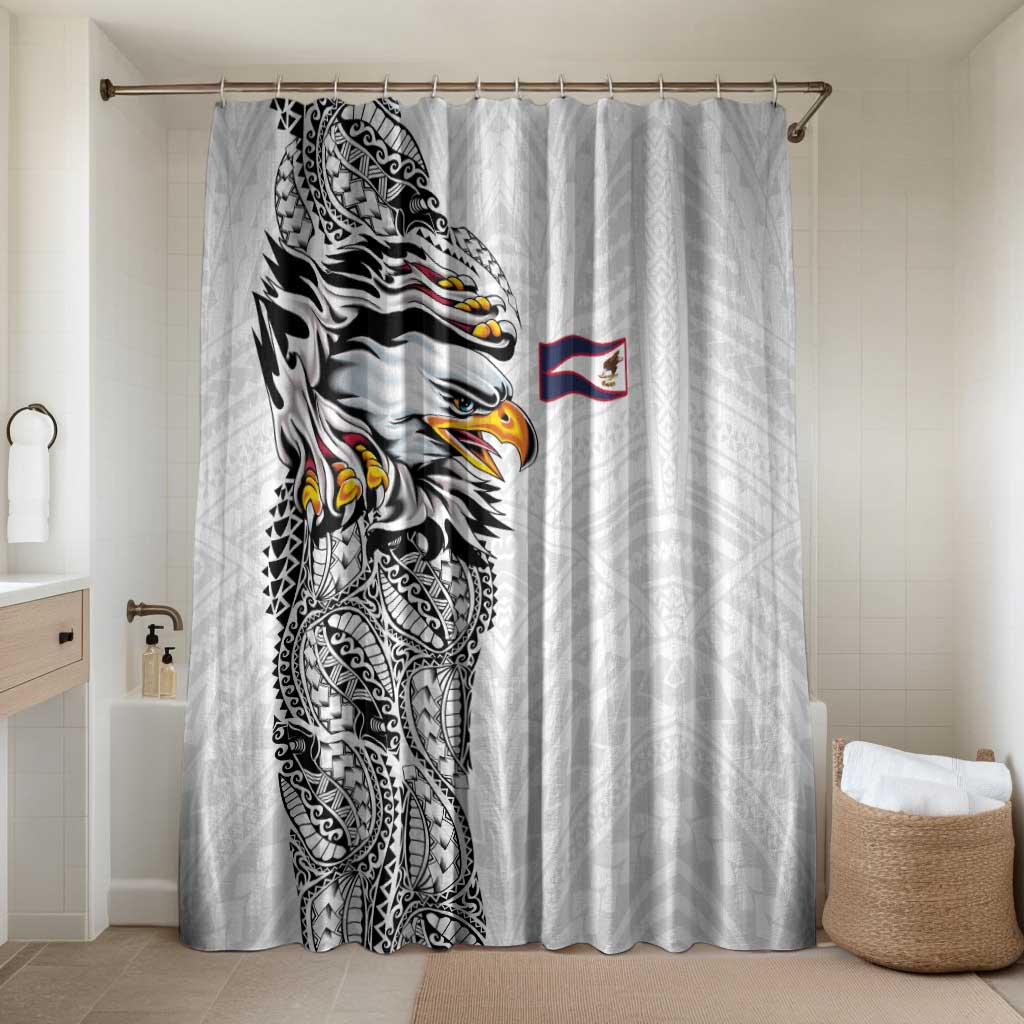 American Samoa Flag Day Bathroom Set Tribal Tattoo with Eagle White LT03 Shower Curtain Only White - Polynesian Pride