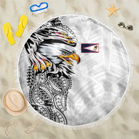 American Samoa Flag Day Beach Blanket Tribal Tattoo with Eagle White LT03 One Size 150cm White - Polynesian Pride