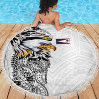 American Samoa Flag Day Beach Blanket Tribal Tattoo with Eagle White LT03 - Polynesian Pride