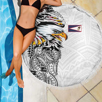 American Samoa Flag Day Beach Blanket Tribal Tattoo with Eagle White LT03 - Polynesian Pride