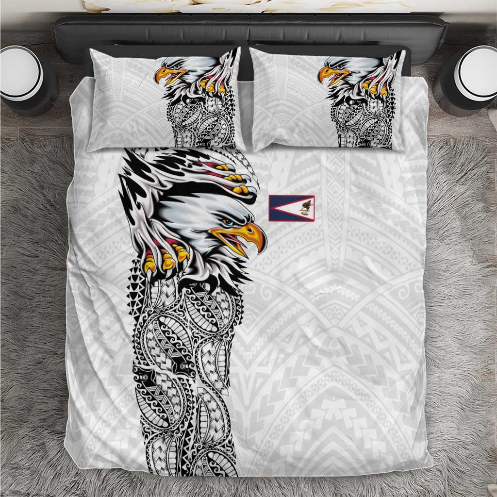 American Samoa Flag Day Bedding Set Tribal Tattoo with Eagle White LT03 White - Polynesian Pride