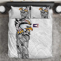American Samoa Flag Day Bedding Set Tribal Tattoo with Eagle White LT03 White - Polynesian Pride