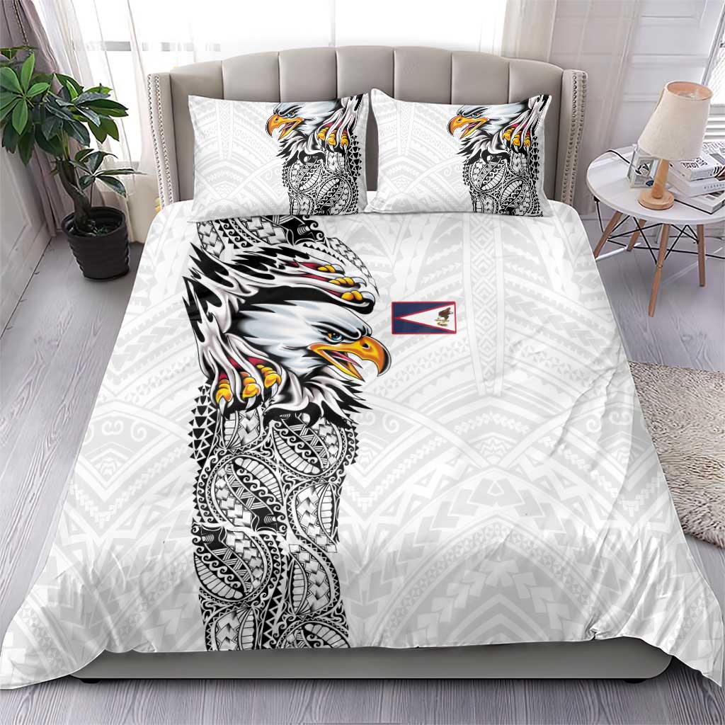 American Samoa Flag Day Bedding Set Tribal Tattoo with Eagle White LT03 - Polynesian Pride