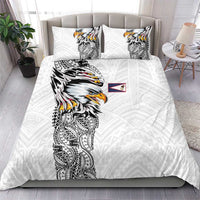 American Samoa Flag Day Bedding Set Tribal Tattoo with Eagle White LT03 - Polynesian Pride