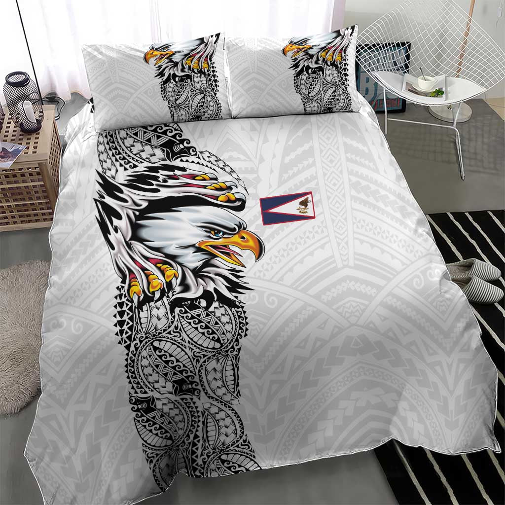 American Samoa Flag Day Bedding Set Tribal Tattoo with Eagle White LT03 - Polynesian Pride