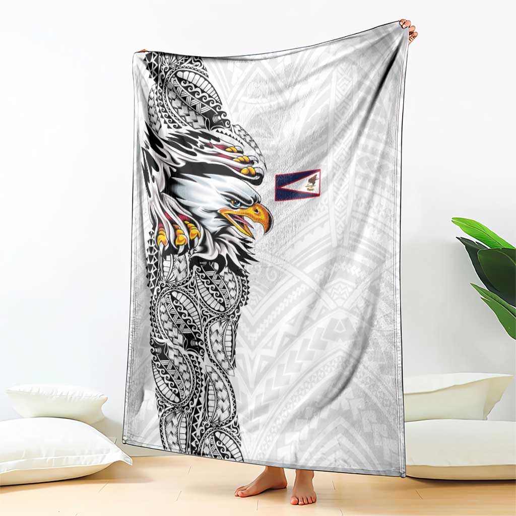 American Samoa Flag Day Blanket Tribal Tattoo with Eagle White