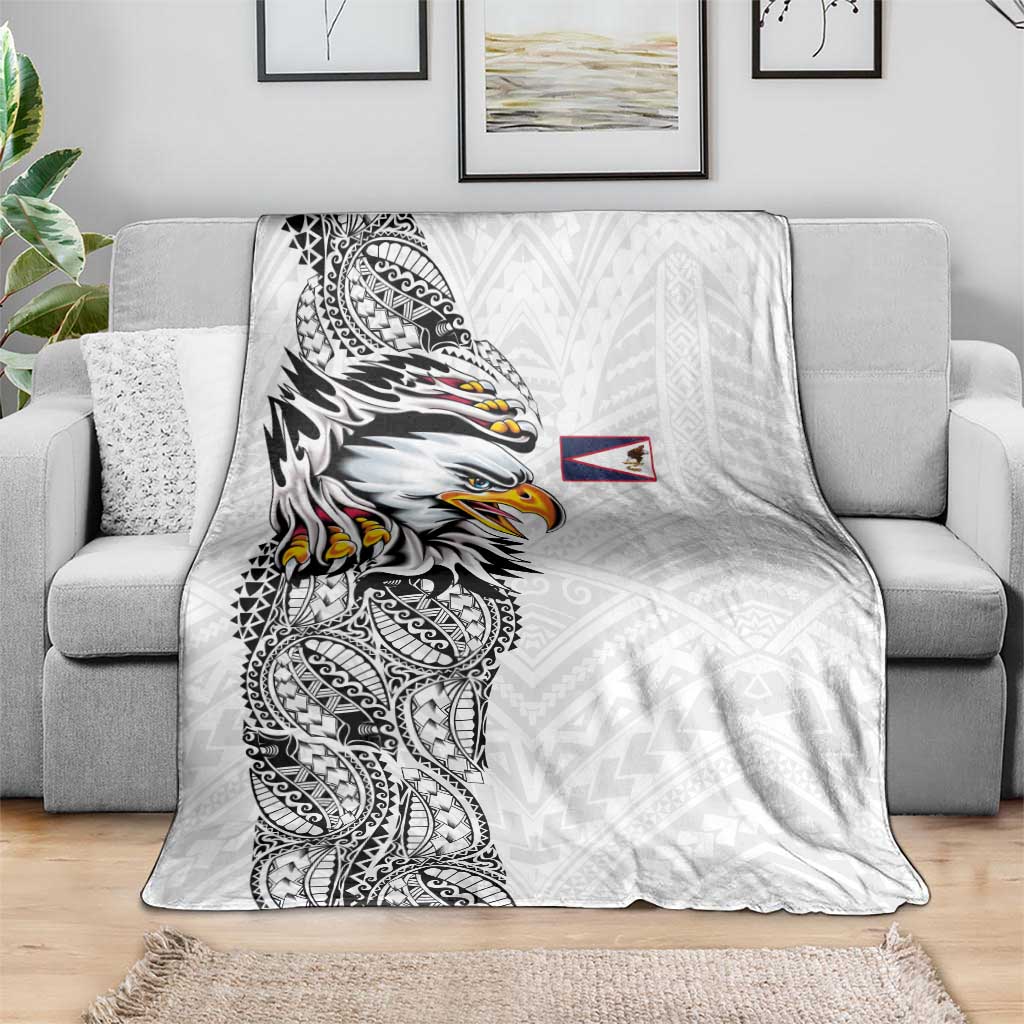 American Samoa Flag Day Blanket Tribal Tattoo with Eagle White