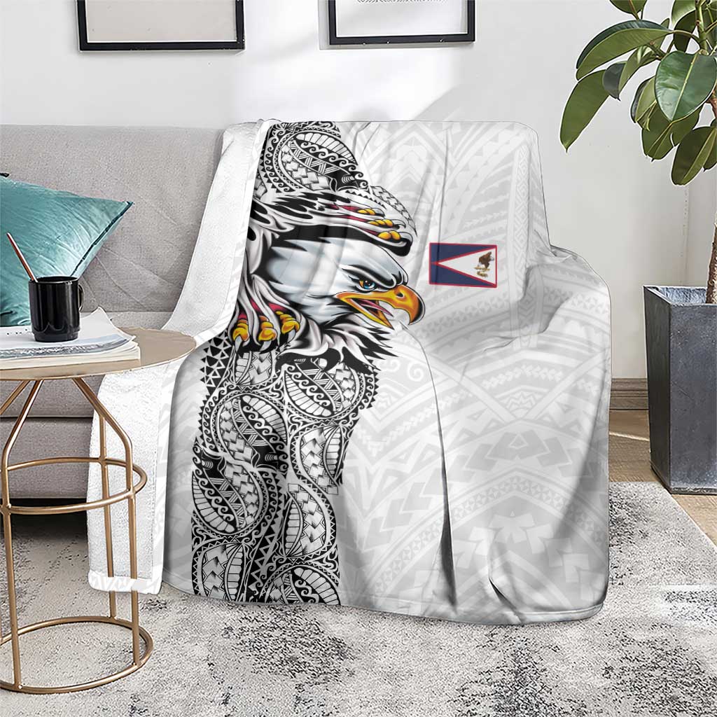 American Samoa Flag Day Blanket Tribal Tattoo with Eagle White