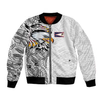 American Samoa Flag Day Bomber Jacket Tribal Tattoo with Eagle White