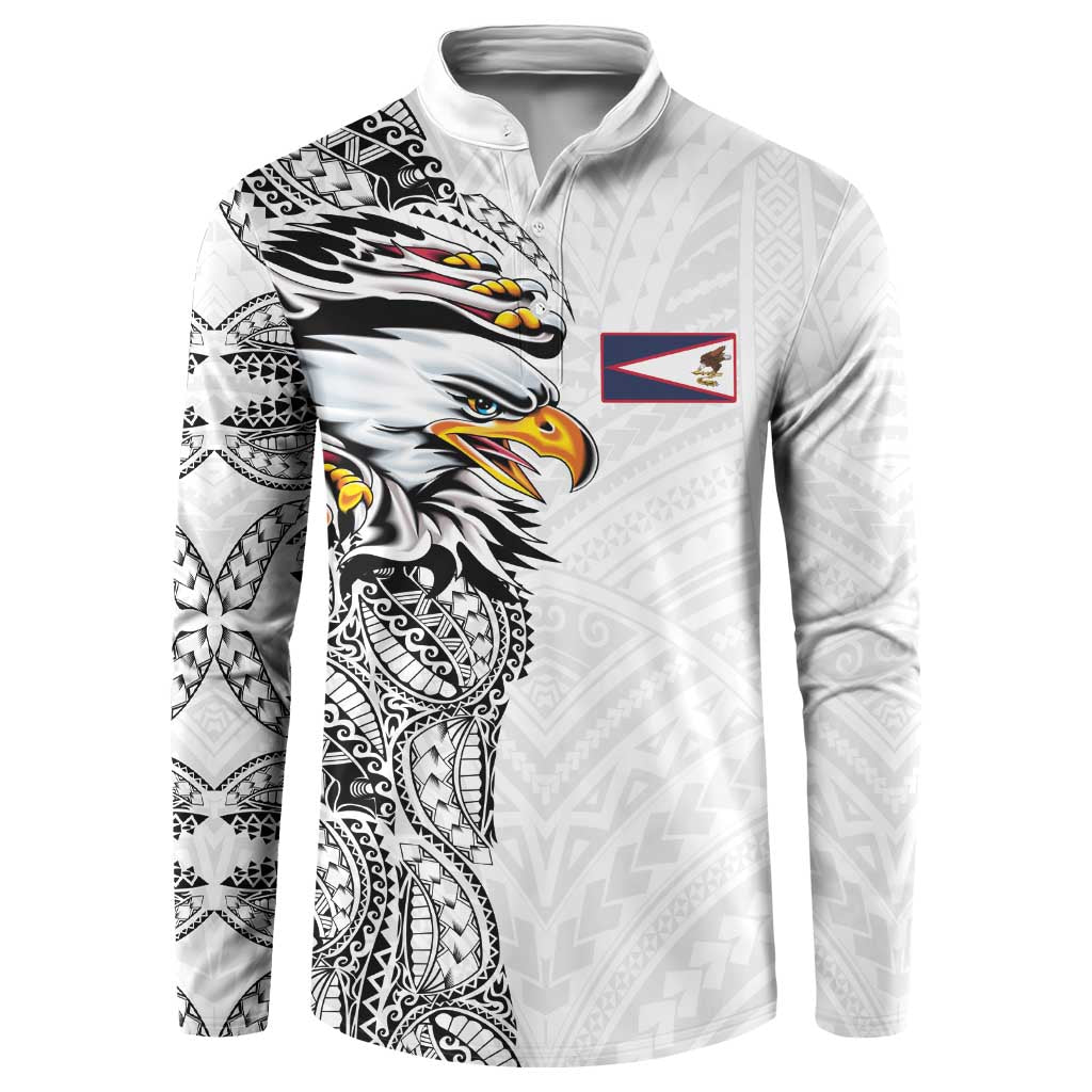 American Samoa Flag Day Button Sweatshirt Tribal Tattoo with Eagle White