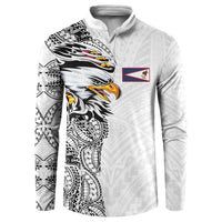 American Samoa Flag Day Button Sweatshirt Tribal Tattoo with Eagle White