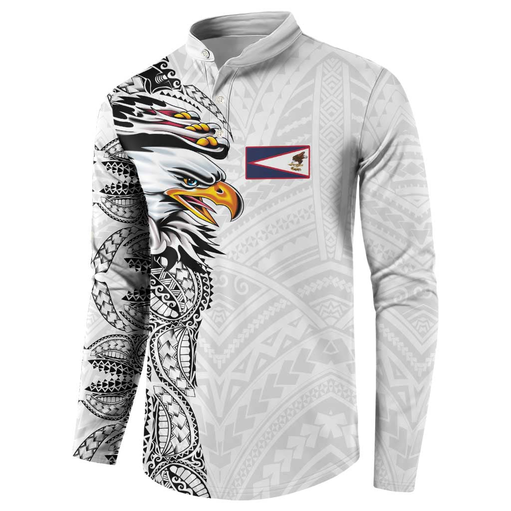 American Samoa Flag Day Button Sweatshirt Tribal Tattoo with Eagle White
