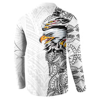 American Samoa Flag Day Button Sweatshirt Tribal Tattoo with Eagle White