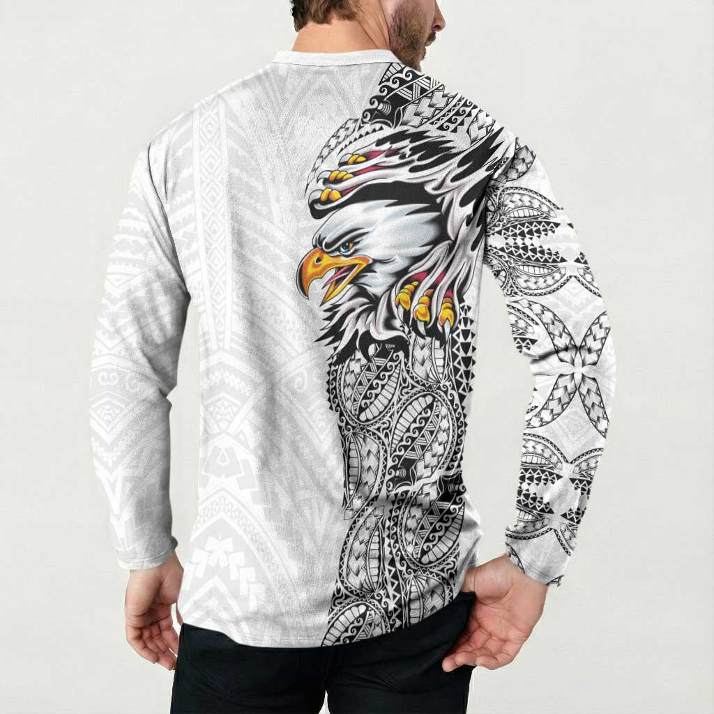 American Samoa Flag Day Button Sweatshirt Tribal Tattoo with Eagle White