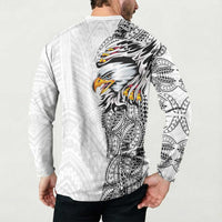 American Samoa Flag Day Button Sweatshirt Tribal Tattoo with Eagle White