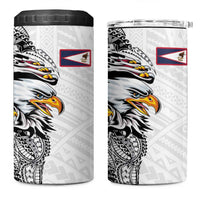 American Samoa Flag Day 4 in 1 Can Cooler Tumbler Tribal Tattoo with Eagle White