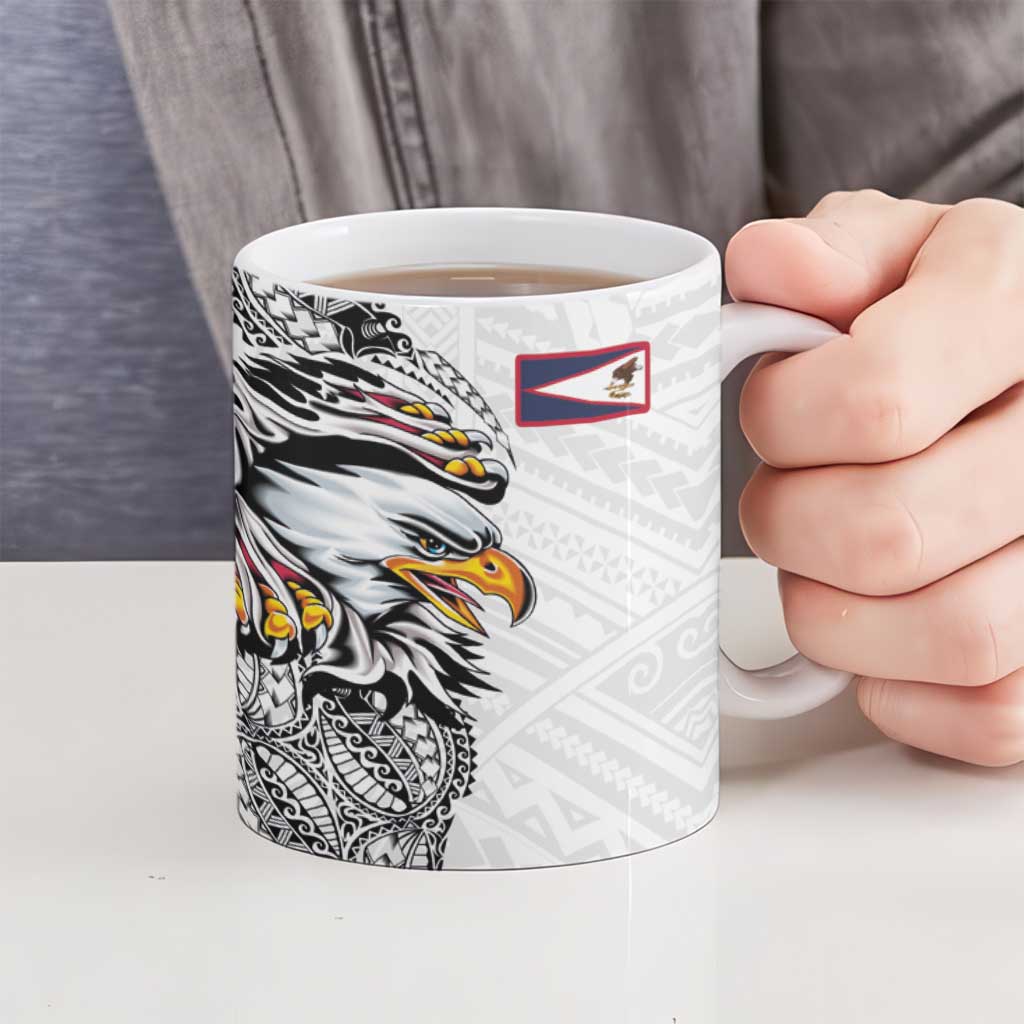 American Samoa Flag Day Ceramic Mug Tribal Tattoo with Eagle White LT03 - Polynesian Pride