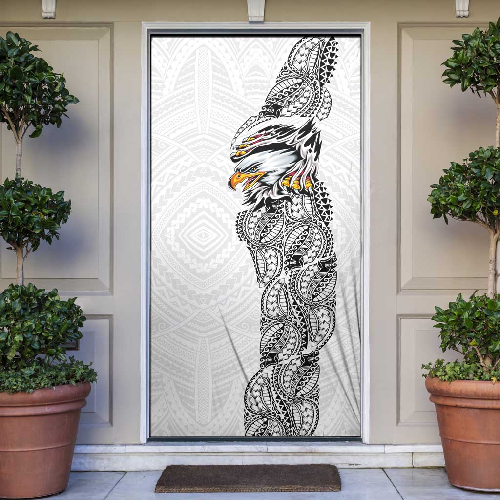 American Samoa Flag Day Door Cover Tribal Tattoo with Eagle White LT03 White - Polynesian Pride