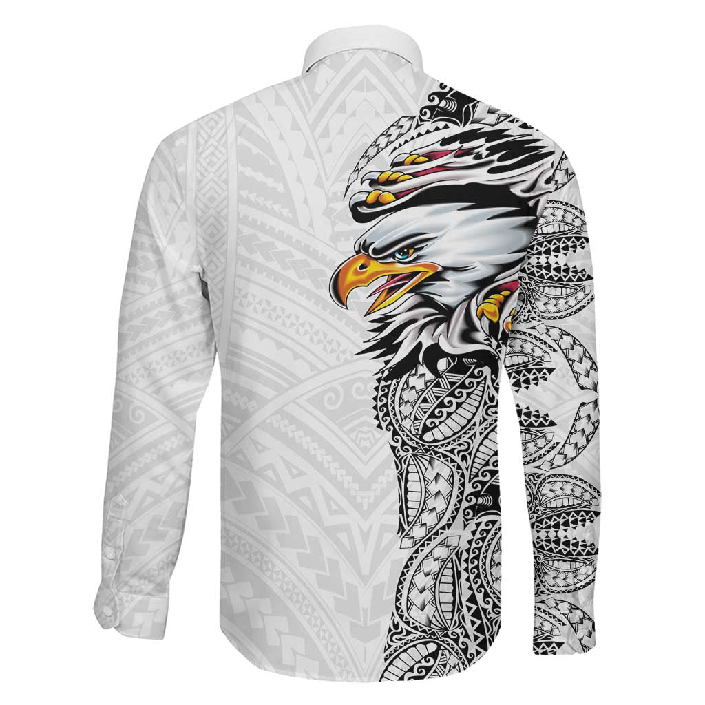 American Samoa Flag Day Family Matching Mermaid Dress and Hawaiian Shirt Tribal Tattoo with Eagle White