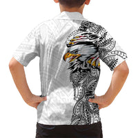 American Samoa Flag Day Family Matching Off Shoulder Maxi Dress and Hawaiian Shirt Tribal Tattoo with Eagle White LT03 - Polynesian Pride