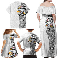 American Samoa Flag Day Family Matching Off Shoulder Maxi Dress and Hawaiian Shirt Tribal Tattoo with Eagle White LT03 - Polynesian Pride