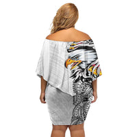 American Samoa Flag Day Family Matching Off Shoulder Short Dress and Hawaiian Shirt Tribal Tattoo with Eagle White LT03 - Polynesian Pride