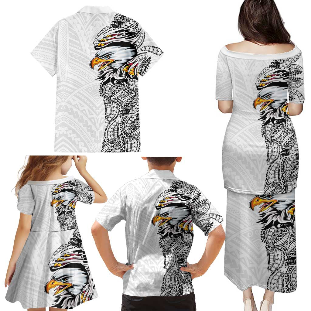 American Samoa Flag Day Family Matching Puletasi and Hawaiian Shirt Tribal Tattoo with Eagle White LT03 - Polynesian Pride