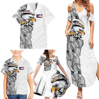 American Samoa Flag Day Family Matching Summer Maxi Dress and Hawaiian Shirt Tribal Tattoo with Eagle White LT03 - Polynesian Pride