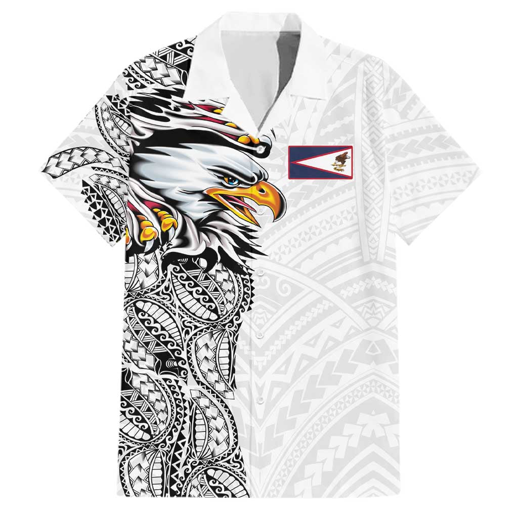 American Samoa Flag Day Family Matching Summer Maxi Dress and Hawaiian Shirt Tribal Tattoo with Eagle White LT03 Dad's Shirt - Short Sleeve White - Polynesian Pride
