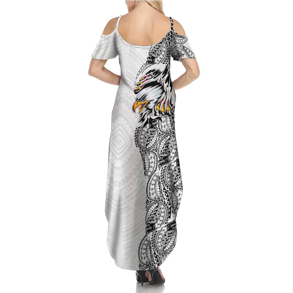 American Samoa Flag Day Family Matching Summer Maxi Dress and Hawaiian Shirt Tribal Tattoo with Eagle White LT03 - Polynesian Pride