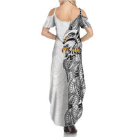 American Samoa Flag Day Family Matching Summer Maxi Dress and Hawaiian Shirt Tribal Tattoo with Eagle White LT03 - Polynesian Pride