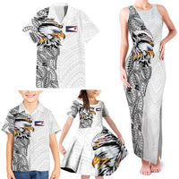 American Samoa Flag Day Family Matching Tank Maxi Dress and Hawaiian Shirt Tribal Tattoo with Eagle White LT03 - Polynesian Pride