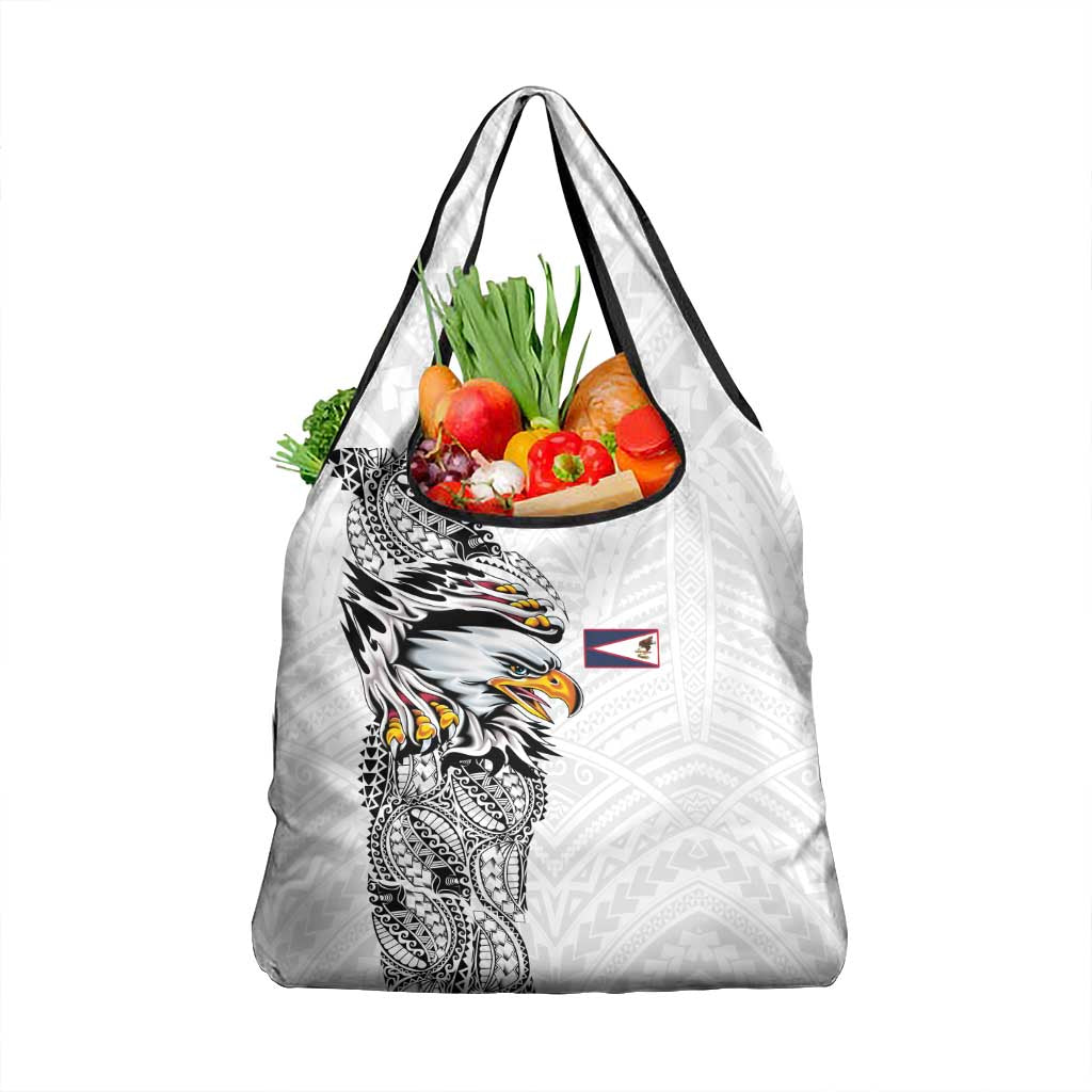 American Samoa Flag Day Grocery Bag Tribal Tattoo with Eagle White