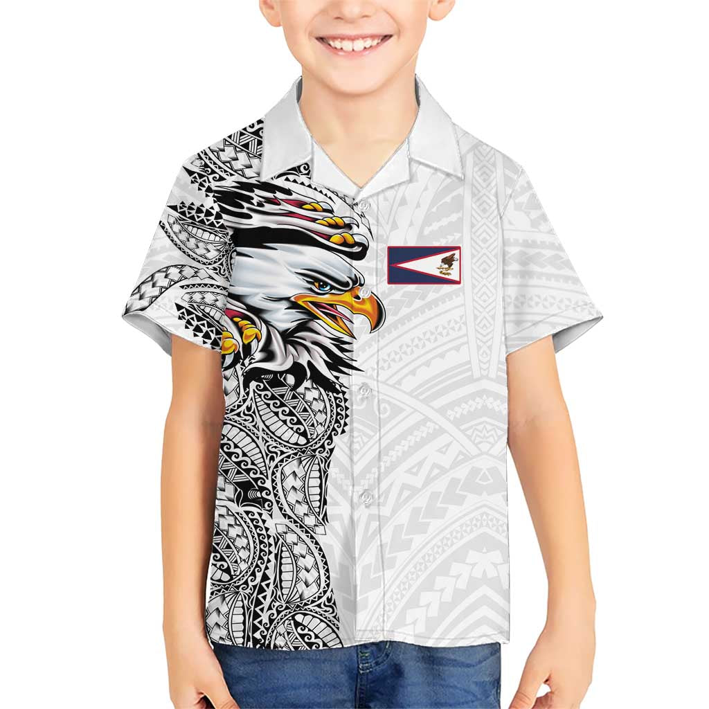 American Samoa Flag Day Hawaiian Shirt Tribal Tattoo with Eagle White