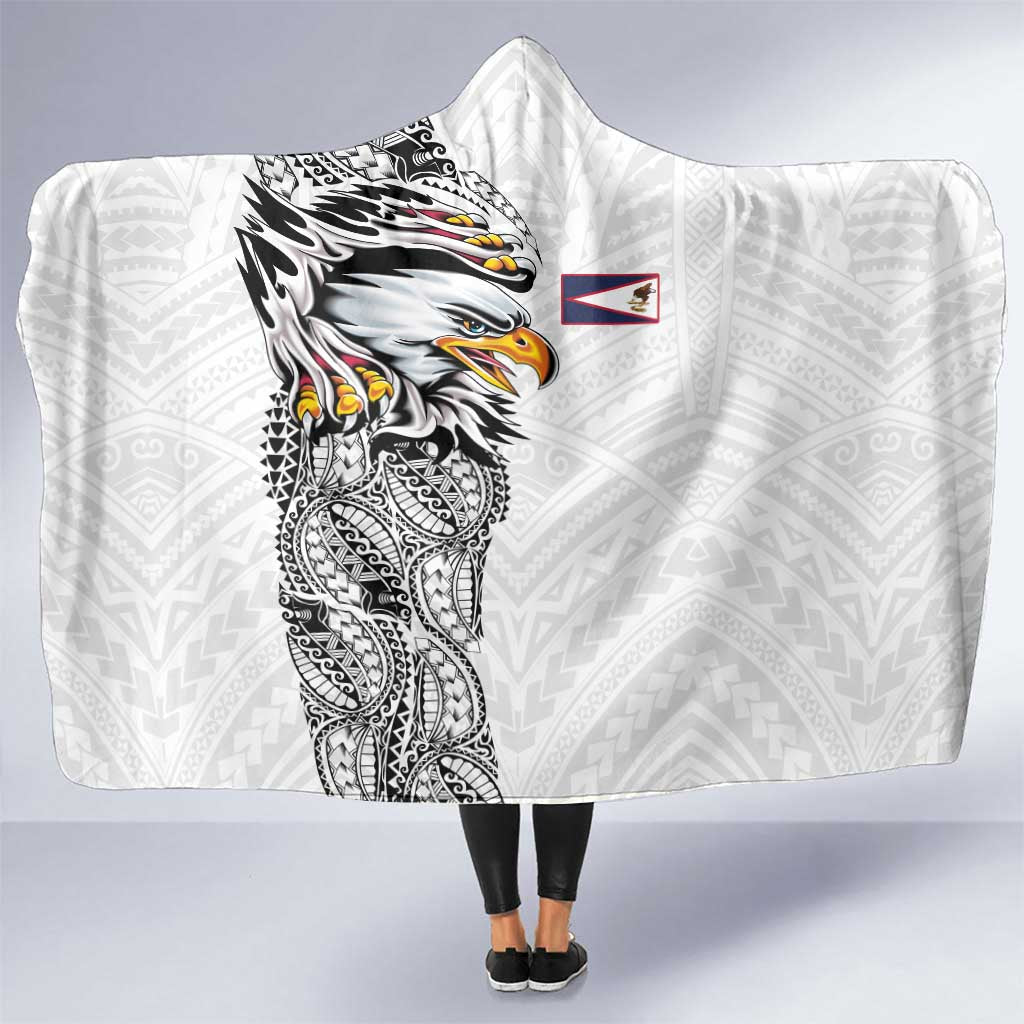 American Samoa Flag Day Hooded Blanket Tribal Tattoo with Eagle White LT03 One Size White - Polynesian Pride