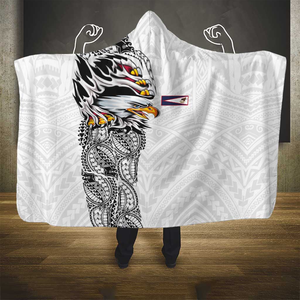 American Samoa Flag Day Hooded Blanket Tribal Tattoo with Eagle White LT03 - Polynesian Pride